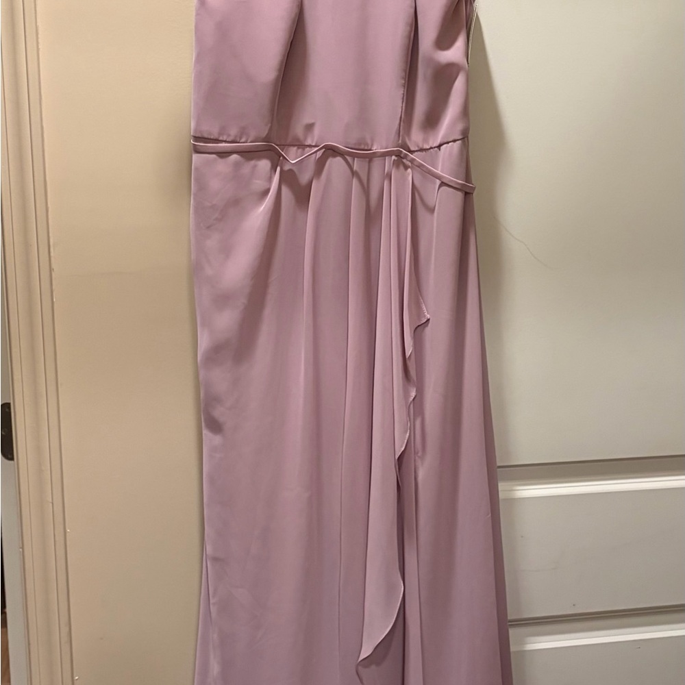 David's Bridal Quartz Pink High Neck Chiffon Dress